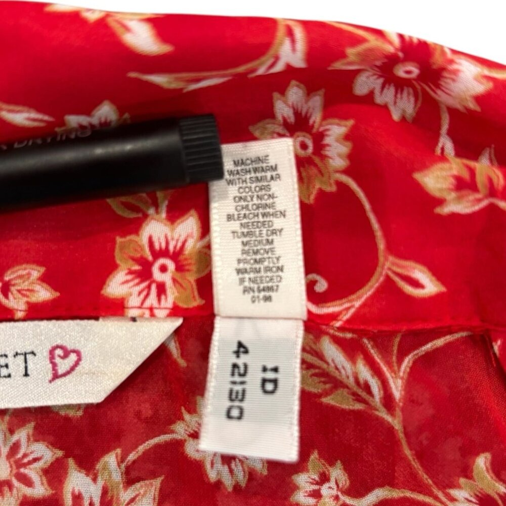 Y2K Vintage Victoria’s‎ Secret Sheer Floral Blouse Red Medium 90s/00s - Picture 5 of 5